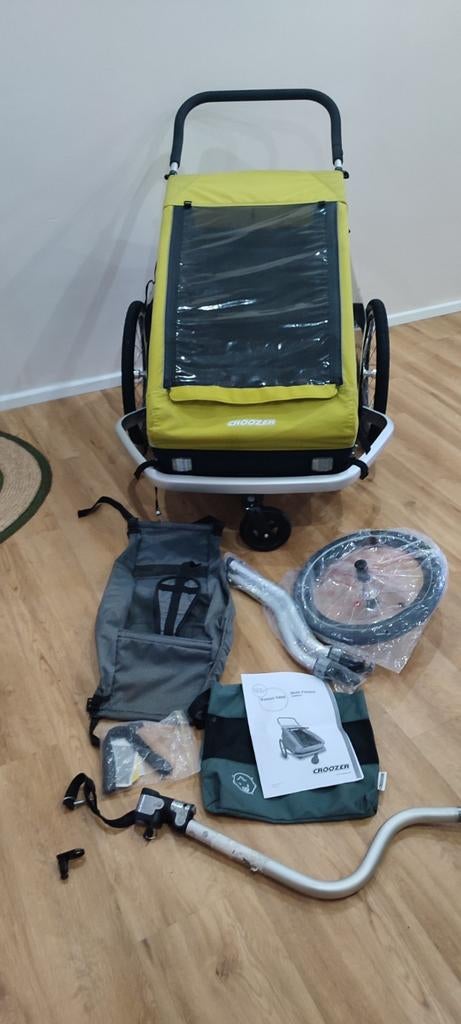 Croozer fietskar Kid Lemon groen 2 voor 2 kinderen 
👌, Gebruikt, Opvouwbaar, Croozer, Kinderkar