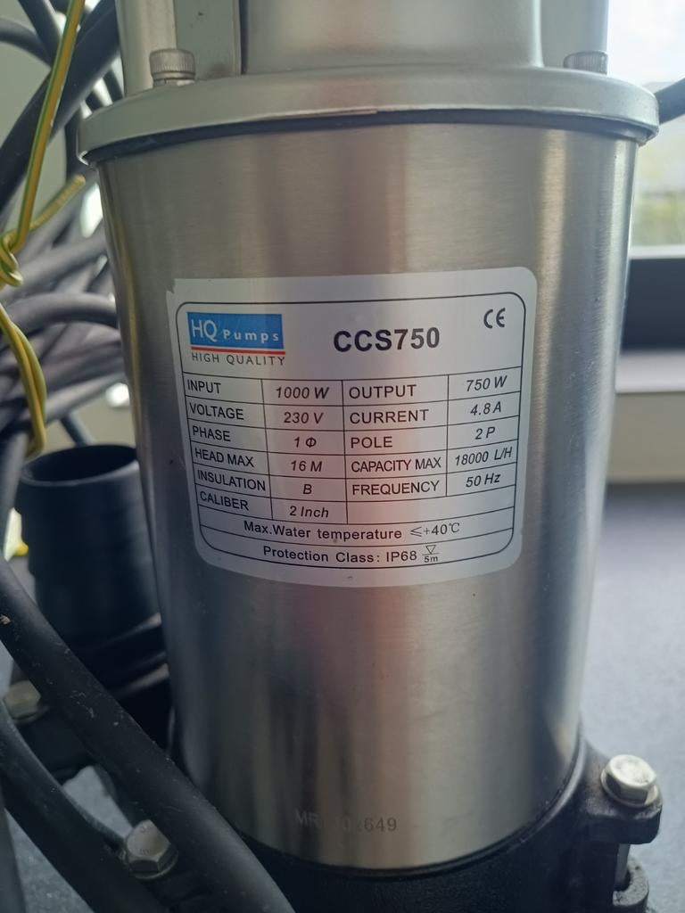 HQ Pumps CCS750, RVS vuilwater dompelpomp 750 W, 18.000 l/u, Tuin en Terras, Waterpompen, Ophalen, Dompelpomp