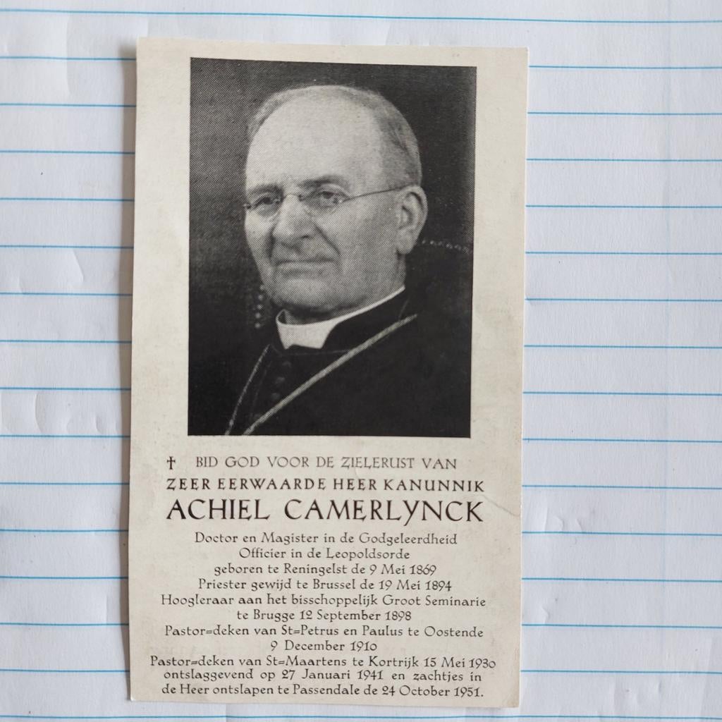 Oud bid prentje ZEH Achiel Camerlynck 1869 - 1951, Ophalen of Verzenden, Bidprentje