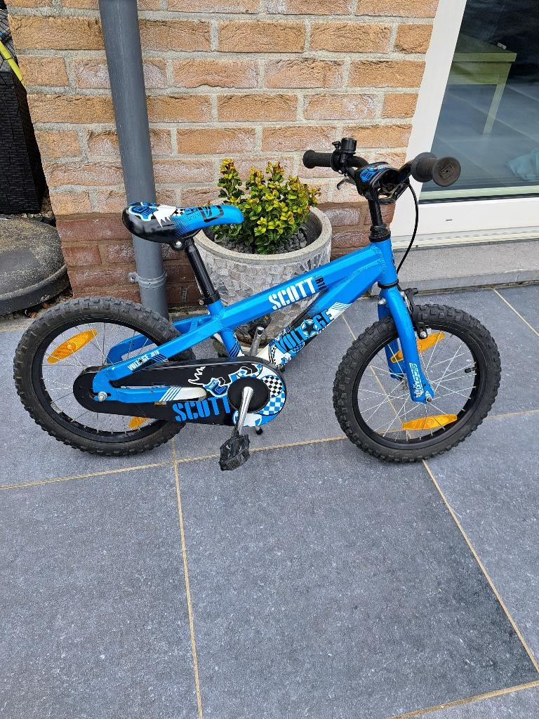 Blauwe kinderfiets Scott 16 inch, Fietsen en Brommers, Ophalen, Zo goed als nieuw, 16 tot 20 inch, Scott