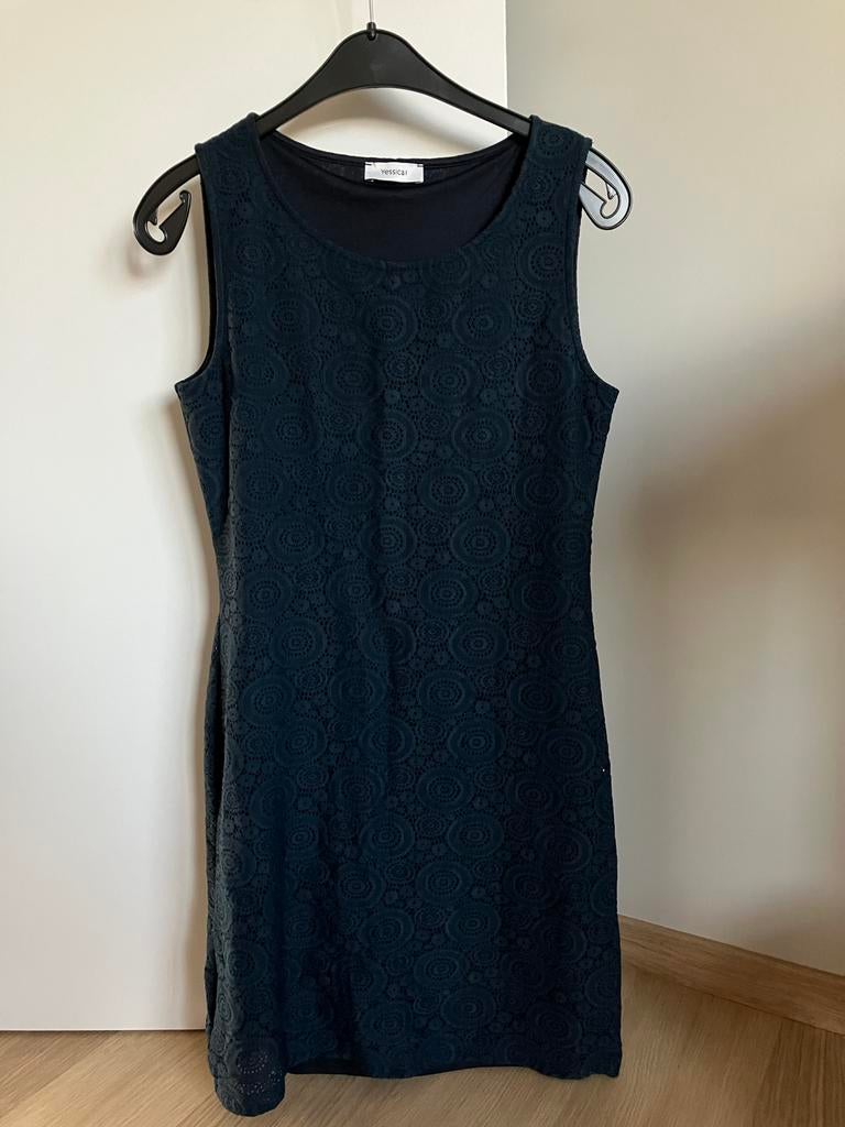 Elegante donkerblauwe jurk / kleed Yessica maat 38, Ophalen of Verzenden, Zo goed als nieuw, Maat 38/40 (M), Boven de knie