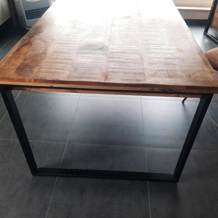 Mangohouten eettafel met stoelen, Huis en Inrichting, Tafels | Eettafels, Gebruikt, 200 cm of meer, 100 tot 150 cm, Vijf personen of meer