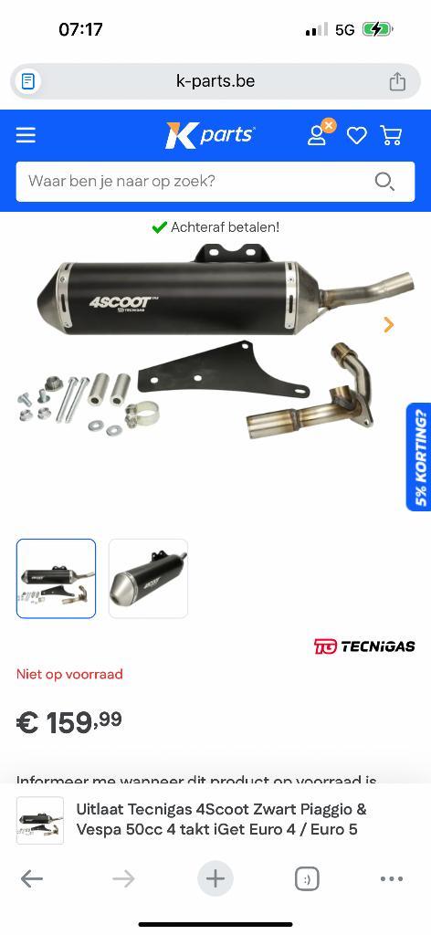 4scoot uitlaat Piaggio/vespa iget, Fietsen en Brommers, Brommeronderdelen | Scooters, Zo goed als nieuw, Piaggio, Uitlaat, Ophalen