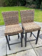 hoge stoelen - krukken hout & rotan - 2 stuks, Tuin en Terras, Tuinstoelen, Ophalen, Gebruikt, Rotan