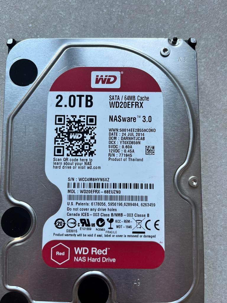 WD Red 2Tb HDD Redurbished, Computers en Software, Harde schijven, Ophalen, Zo goed als nieuw, HDD