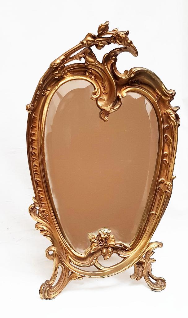 Miroir de table en bronze de style rococo., Antiquités & Art, Antiquités | Miroirs, Moins de 50 cm, Moins de 100 cm, Autres formes