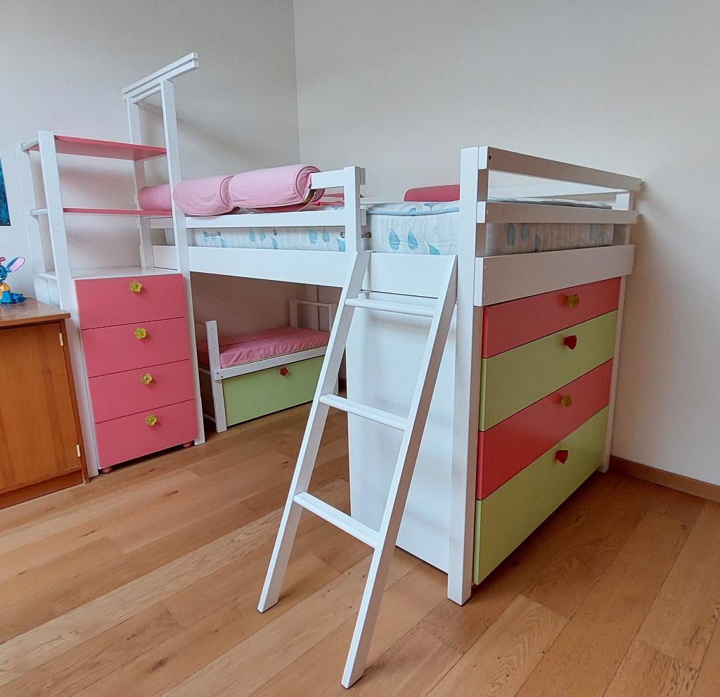 Halfhoog kinderbed, Huis en Inrichting, Slaapkamer | Bedden, Gebruikt, Eenpersoons, 200 cm, Hout, Wit, Ophalen