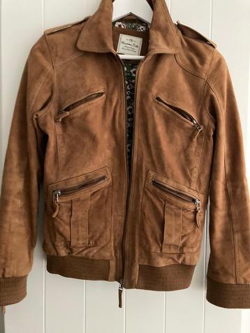 Leder jasje met bloemprint, Massimo Dutti, Comme neuf, Brun, Enlèvement