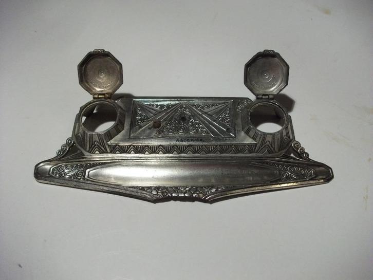 Verzilverd inktstel Ostende - Gemerkt A. Ouvet, Antiek en Kunst, Curiosa en Brocante, Ophalen of Verzenden