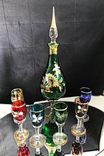 Kristal Glazen met Karaf Gekleurd Antiek ✨😍🍾💎💑🎁🤗👌, Antiek en Kunst, Ophalen of Verzenden