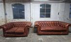 Chesterfield zithoek cognac leder, Huis en Inrichting, Zetels | Zetels, Ophalen of Verzenden, Gebruikt, Leer