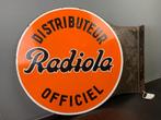 Radiola autoradio emaille reclame bord 59 cm doorsnede jaren, Verzamelen, Reclamebord, Zo goed als nieuw, Ophalen