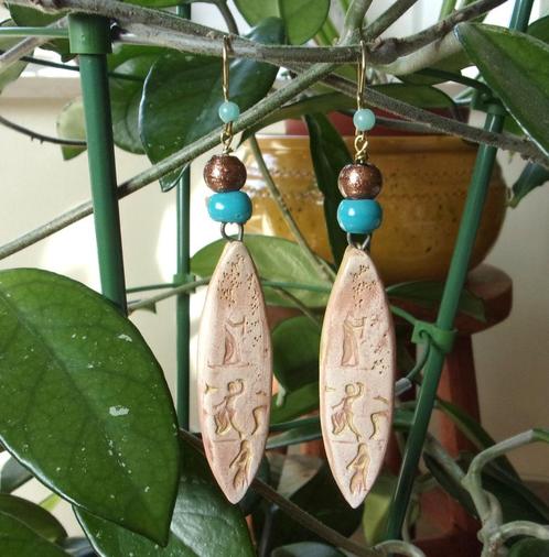 Handgemaakte keramische oorbellen met Murano glas, Handtassen en Accessoires, Oorbellen, Nieuw, Hangers, Glas, Beige, Met edelsteen