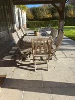 Grote tafel in teak met 10 stoelen, Ophalen, Gebruikt, Teakhout, 50 tot 100 cm