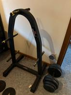 Gewichtenrek + dumbbell (halters) + barbell + gewichten, Sport en Fitness, Ophalen, Gebruikt, Armen, Dumbbell