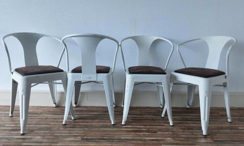 Ensemble de 4 chaises industrielles blanches/Sotrue Troubado, Maison & Meubles, Chaises, Comme neuf, Métal, Enlèvement ou Envoi