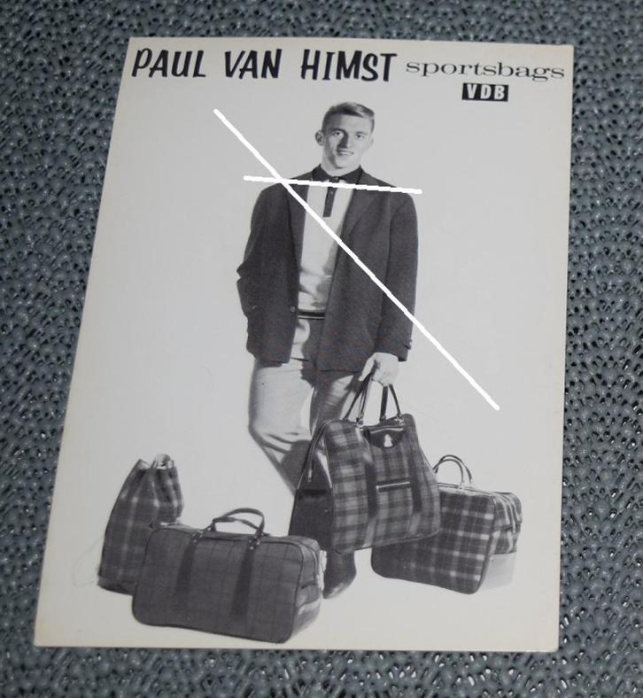 Paul Van Himst / Sportbags VDB / Oude fotokaart, Verzamelen, Sportartikelen en Voetbal, Zo goed als nieuw, Poster, Plaatje of Sticker