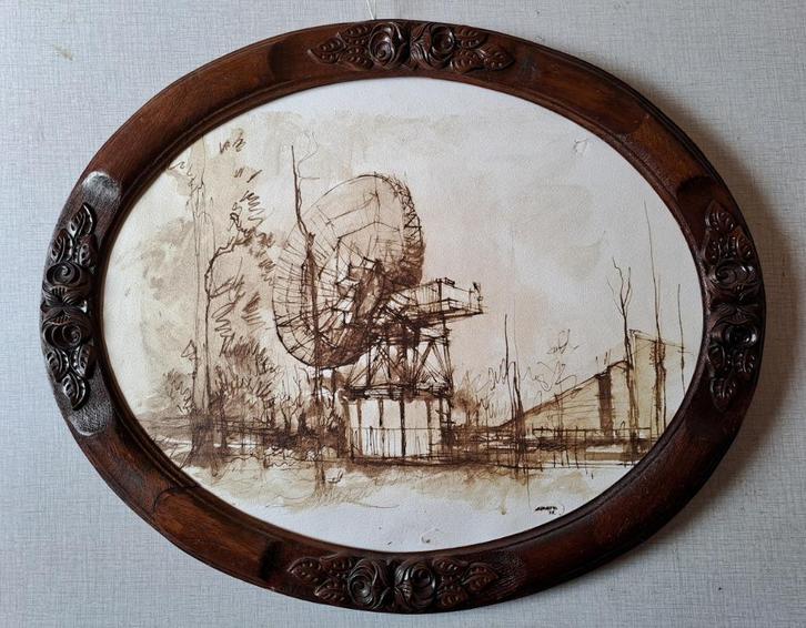 Cadre ancien ovale en bois sculpté 58 x 48 cm, Huis en Inrichting, Woonaccessoires | Lijsten, Gebruikt, Hout, Ophalen of Verzenden
