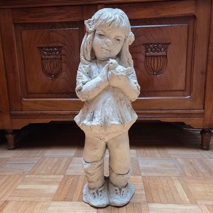 Antiek meisje met vogel., Antiek en Kunst, Kunst | Beelden en Houtsnijwerken, Ophalen