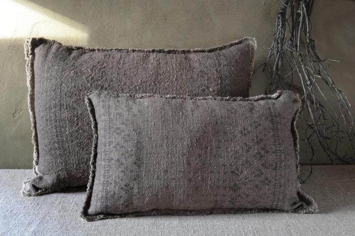 Shabby linnen kussen "kelim" - 2 maten, Huis en Inrichting, Woonaccessoires | Kussens, Nieuw, Bruin, Rechthoekig, Ophalen of Verzenden