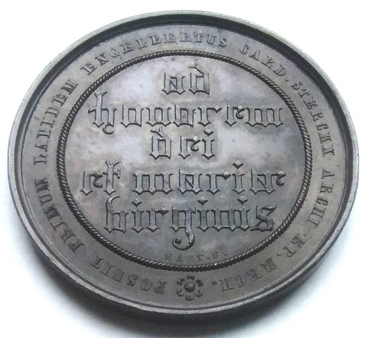 medaille 1841 HART 1e steenlegging kerk borgerhout, Postzegels en Munten, Penningen en Medailles, Brons, Ophalen of Verzenden