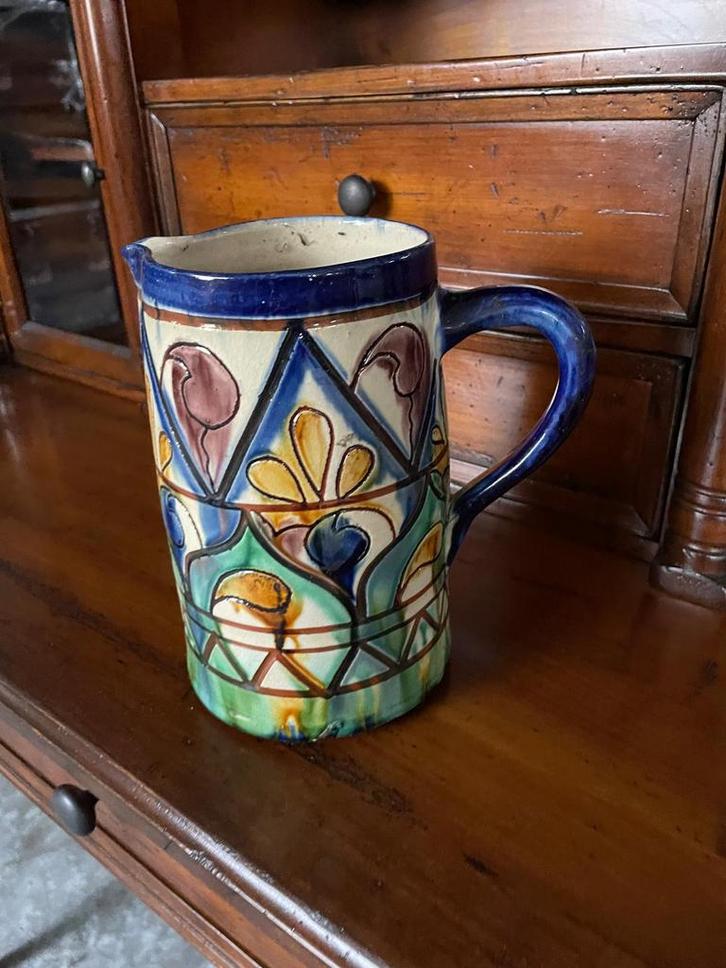 Geëmailleerde keramieken wijnkruik, Antiek en Kunst, Antiek | Keramiek en Aardewerk, Ophalen of Verzenden