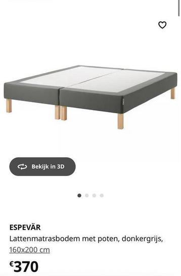 Ikea bed tweepersoons grijs met lattenbodem, Enlèvement, Comme neuf, Deux personnes, Gris