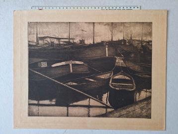 Originele ets van Charles Mertens "Boten op een rivier" beschikbaar voor biedingen