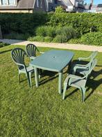 Tuinset tafel en 4 stoelen in kunststof, Tuin en Terras, Tuintafels, Ophalen, Gebruikt, Rechthoekig, Kunststof