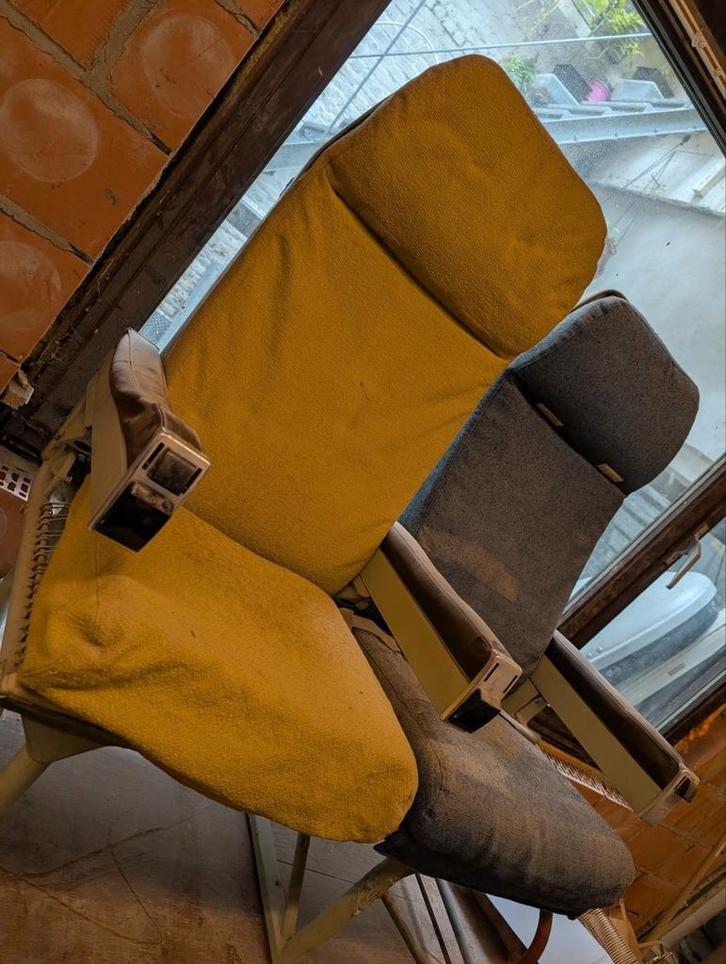 Vintage vliegtuigstoelen van een Sabena Boeing, Huis en Inrichting, Fauteuils, Gebruikt, Ophalen
