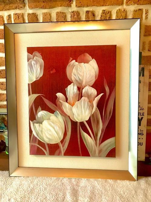 Toile peinture Tulipes sur splendide cadre effet profondeur♥, Antiek en Kunst, Kunst | Schilderijen | Klassiek, Ophalen of Verzenden