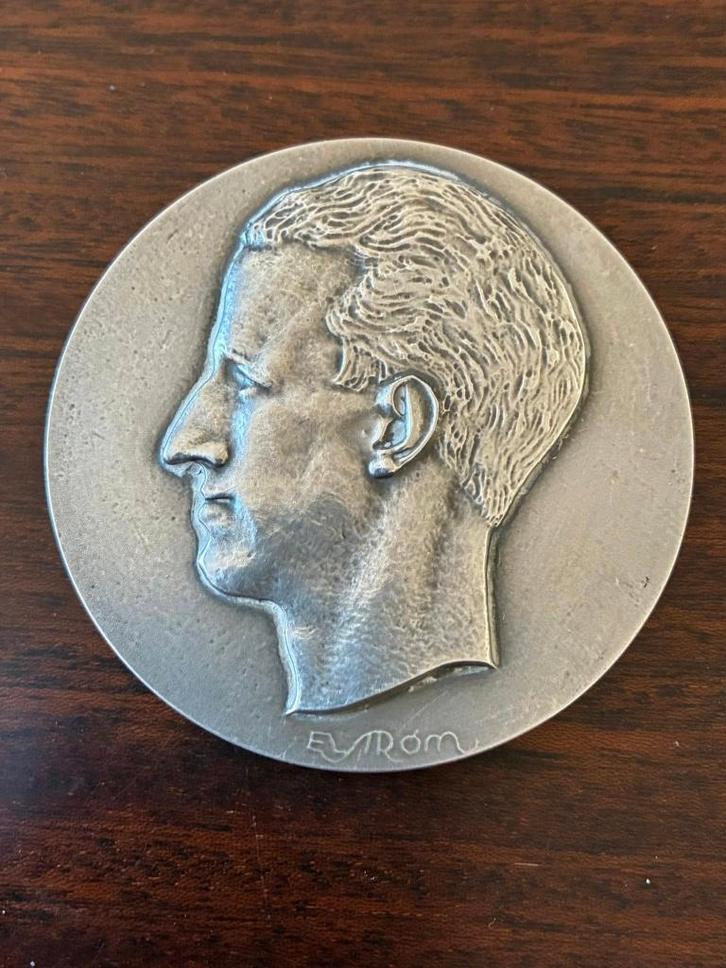 Sterling zilver gedenkpenning Boudewijn - ontwerp Elstrom, Postzegels en Munten, Penningen en Medailles, Zilver, Ophalen of Verzenden