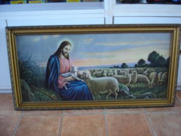 Schilderij Jezus de goede Herder met schapen.