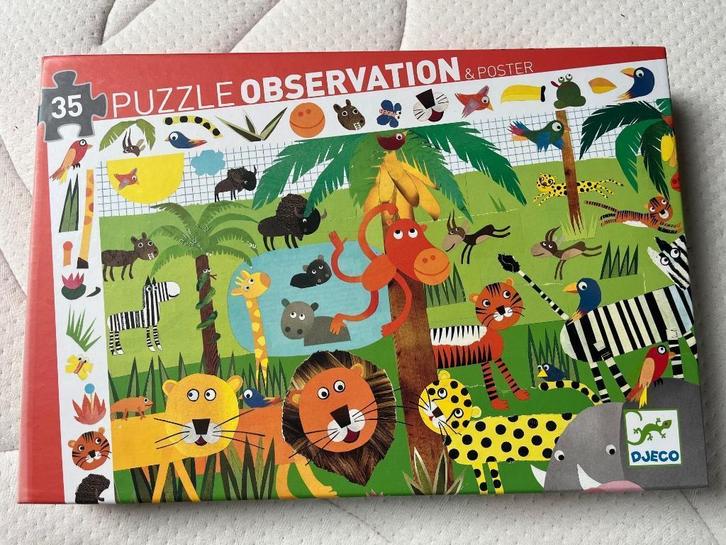 Puzzle Djeco observation « La jungle » - 35 pcs - 3+, Kinderen en Baby's, Speelgoed | Kinderpuzzels, Zo goed als nieuw, 2 tot 4 jaar