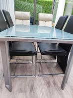tafel met gelazenblad en 4 stoelen, Ophalen, Gebruikt, 100 tot 150 cm, 50 tot 100 cm