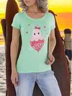 T-shirt strak getailleerd mintgroen octopus love L, Kleding | Dames, T-shirts, Verzenden, Maat 42/44 (L), Nieuw, Korte mouw