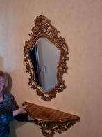 Antieke spiegel met tafeltje houtsnijwerk, Antiek en Kunst, Antiek | Spiegels, Ophalen