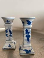 Set van 2 porseleinen Delfts blauwe kandelaars, Ophalen of Verzenden