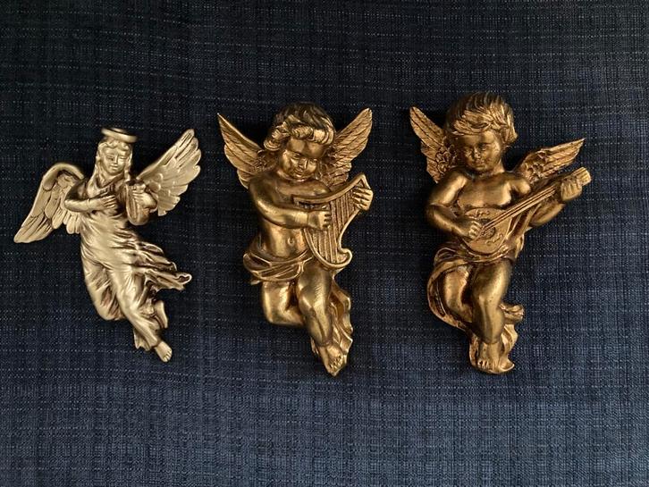 Lot de 3 magnifiques anges à la dorure d’or, Antiquités & Art, Art | Sculptures & Bois, Enlèvement ou Envoi