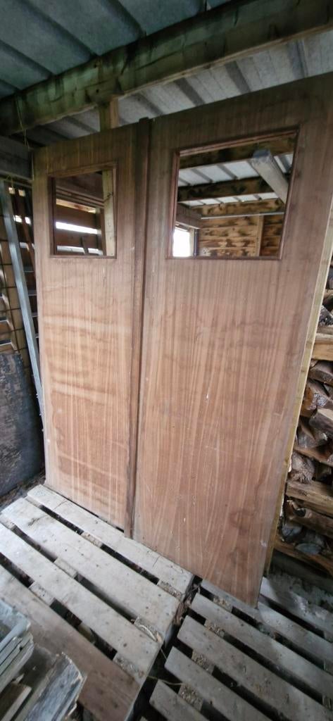 Portes en bois avec ouverture de fenêtre, Bricolage & Construction, Fenêtres & Moustiquaires, Utilisé, Autres types, 200 à 215 cm