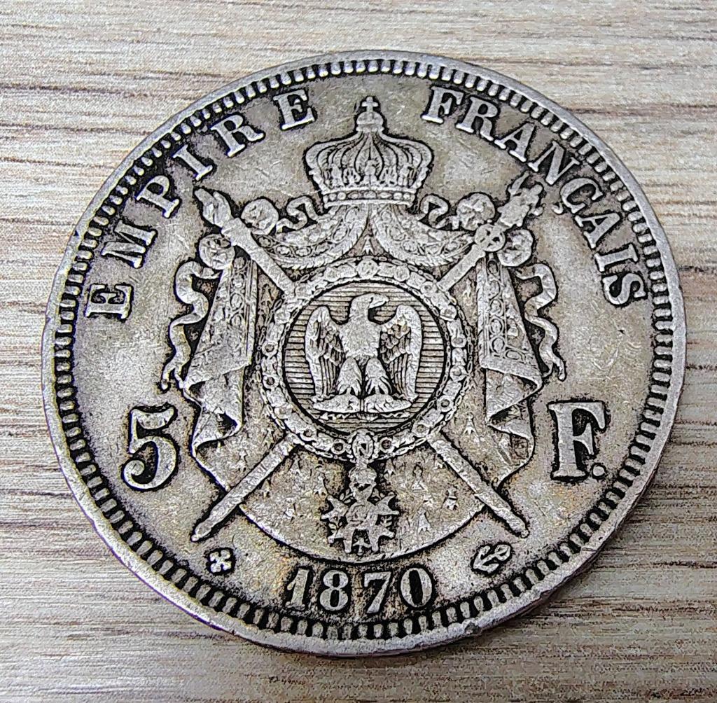 pièce 5 francs Napoléon III tête laurée 1870 France argent, Ophalen, Frankrijk, Losse munt, Zilver