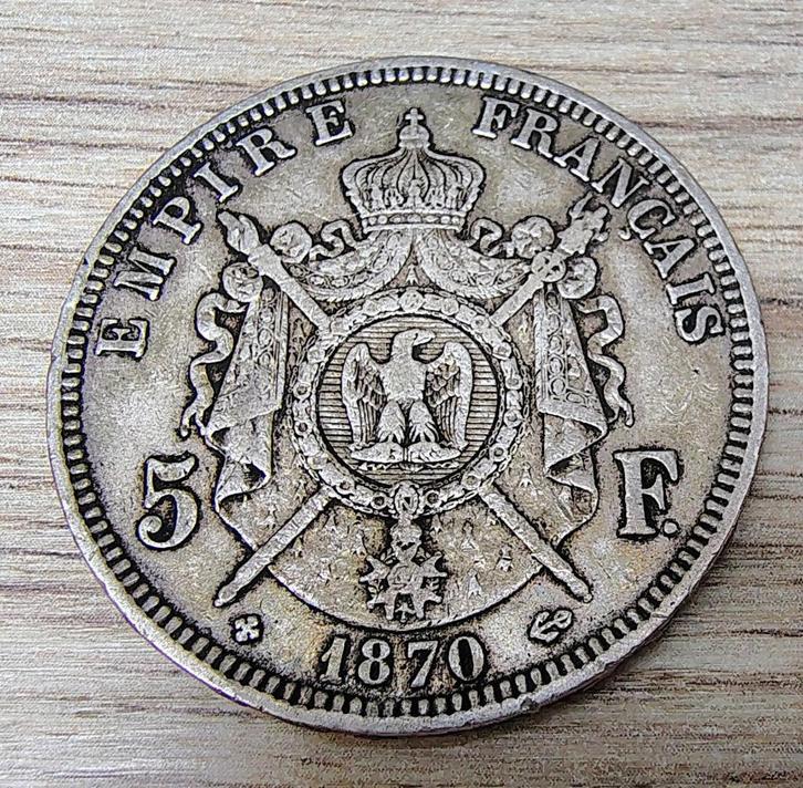 pièce 5 francs Napoléon III tête laurée 1870 France argent, Postzegels en Munten, Munten | Europa | Niet-Euromunten, Losse munt