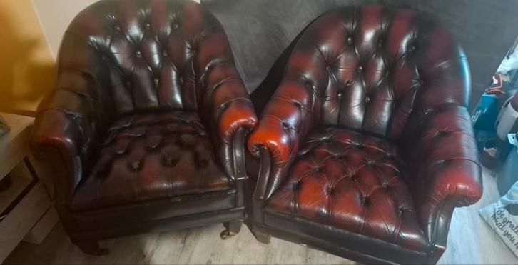 chesterfield, Huis en Inrichting, Fauteuils, Zo goed als nieuw, Hout, Leer, Ophalen