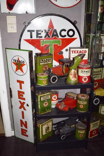 gezocht emaillebord olie blik reclamebord texaco 1920 1950, Verzamelen, Ophalen, Gebruikt, Reclamebord