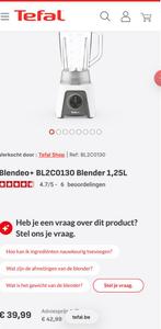 Tefal Blendeo+ BL2C0130 Blender 1,25L, Elektronische apparatuur, Blenders, Ophalen of Verzenden, Zo goed als nieuw, Blender