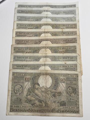 Lot: 10 biljetten 100 francs / 20 belga beschikbaar voor biedingen