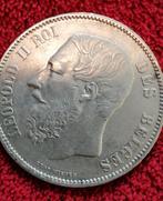 Zilveren munt  5 BF  Leopold II, Gebruikt, Ophalen of Verzenden, Postzegel(s) of Munt(en)