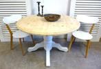 Prachtige grijze ronde uitschuifbare tafel, Ophalen, Rustiek landelijk, 100 tot 150 cm, Rond