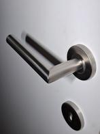 Inox deurklinkset met rozetten, Doe-het-zelf en Bouw, Ophalen of Verzenden, Zo goed als nieuw, Inox, Klink of Kruk