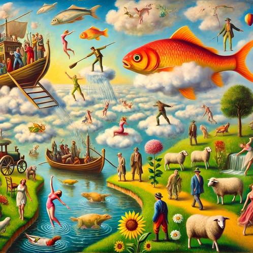 Droomwereld, kunstprint (poster) 60x60 cm., Antiek en Kunst, Kunst | Schilderijen | Modern, Verzenden